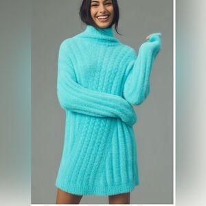 Cable Tunic Jumper Knit Mini Sweater Dress 🩷 in sky/turquoise